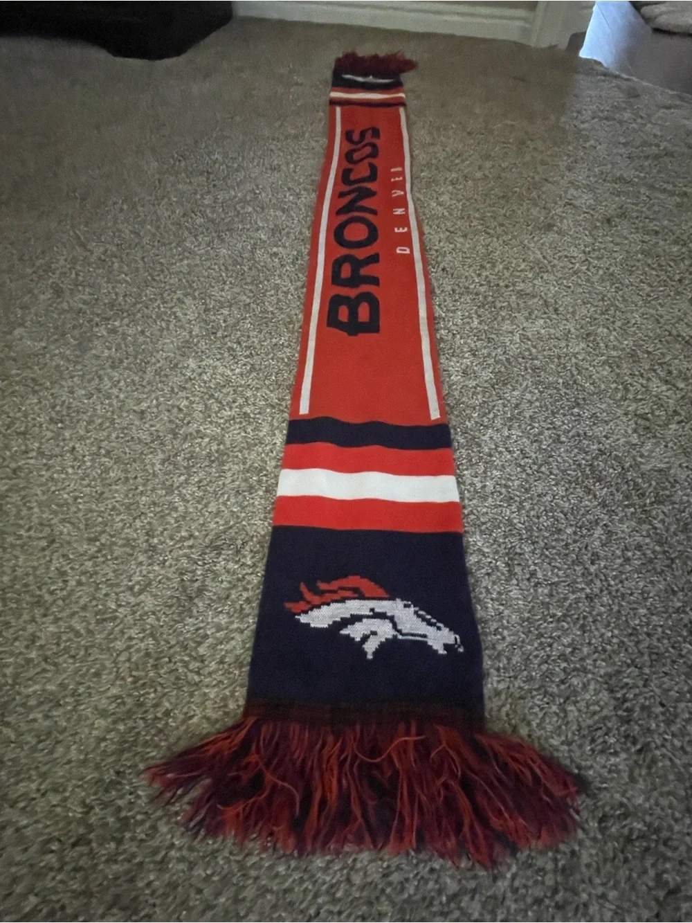 J. Crew Orange Knit Fan Scarf with Navy Lettering